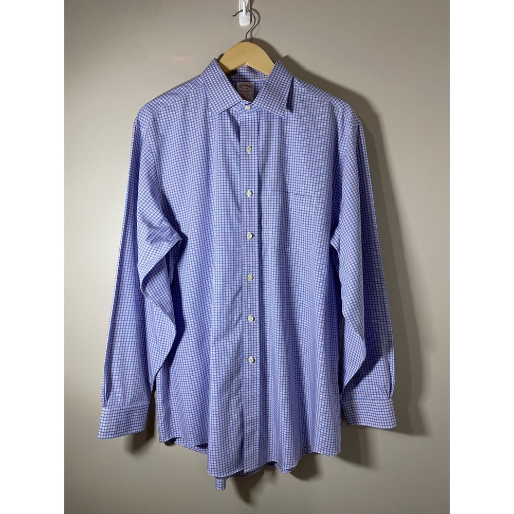 Brooks Brothers Madison Dress Shirt 16-34 Blue Pink Check Supima Cotton Non-Iron